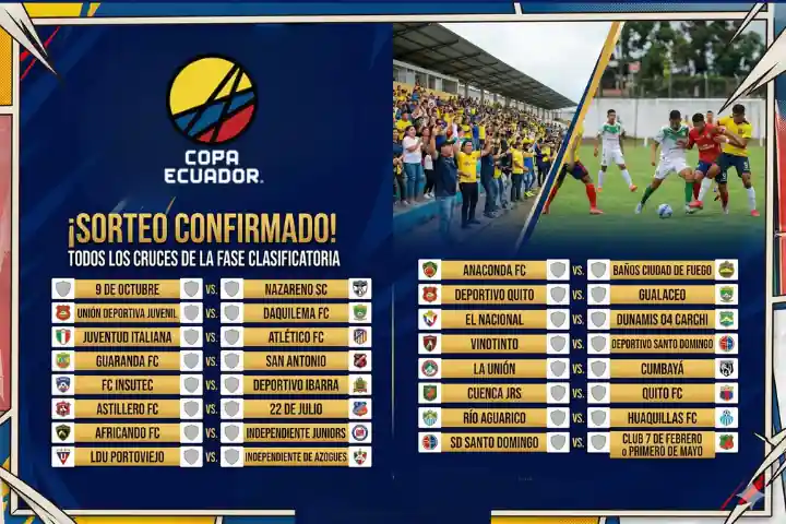 La Copa de los Pueblos define su destino: cruces confirmados para 2026 1 Conoce todos los cruces de la Primera Etapa de la Copa Ecuador 2026. Fechas, reglamento y el camino de los 32 equipos que buscan la gloria nacional.