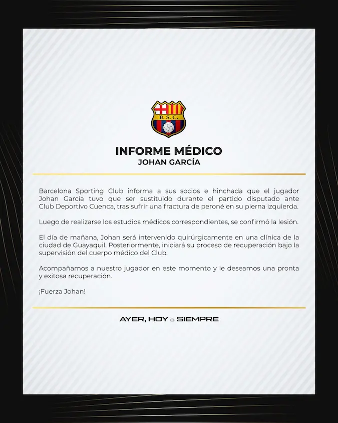 Baja sensible en el Ídolo: Johan García al quirófano por fractura 23 El parte médico oficial tras la fractura de Johan García