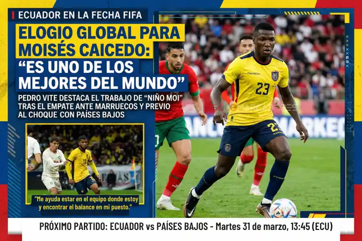 Pedro Vite elogió el nivel de Moisés Caicedo en la Selección de Ecuador y aseguró que jugar junto al 'Niño Moi' le genera confianza absoluta en La Tri.
