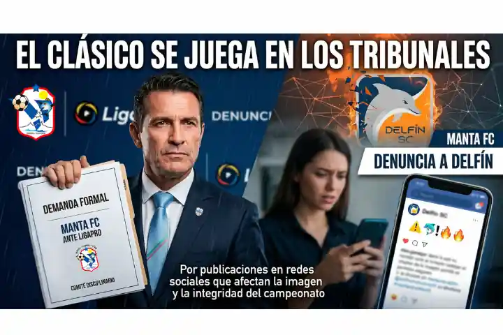 Manta FC presentó una denuncia formal contra Delfín ante LigaPro y el Centro de Arbitraje por publicaciones en redes que afectan su imagen institucional.