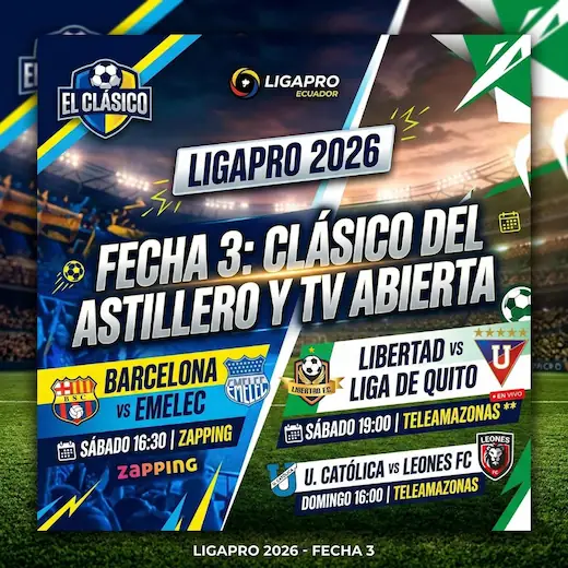 Horarios y canales para la Fecha 3 de la LigaPro 2026. Entérate qué partidos van por TV abierta y los cambios por Copa Libertadores.