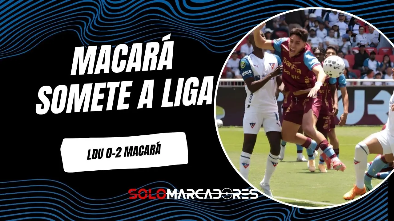 Jugadores de Liga de Quito y Macará, durante el partido por LigaPro, el 1 de marzo de 2026.