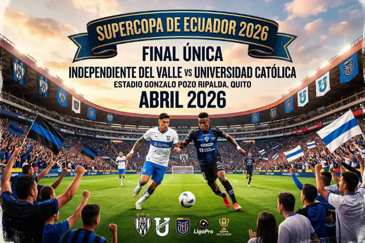 La Supercopa Ecuador 2026 se jugará en el Estadio Gonzalo Pozo Ripalda en abril. Independiente del Valle y Universidad Católica definen al campeón.