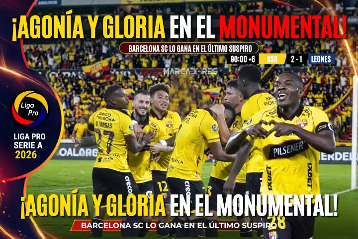 Agonía y gloria en el Monumental: Barcelona SC lo gana en el último suspiro 1 Barcelona SC derrotó 2-1 a Leones del Norte con un gol agónico de Jhonny Quiñónez al minuto 96.