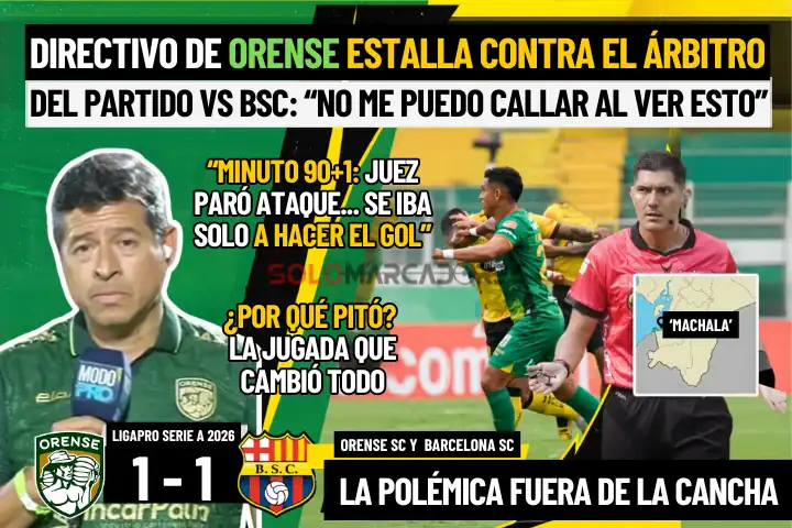 La voz de Machala: Orense estalla contra el arbitraje tras el empate ante Barcelona SC 23 Darwin Palacios de Orense SC denuncia perjuicio arbitral tras el empate ante Barcelona SC.