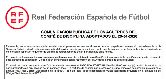El adiós anticipado de Esteban Andrada: 13 partidos de sanción sacuden al Zaragoza 23 Esteban Andrada fue sancionado con 13 partidos por su su agresión a Jorge Pulido.
