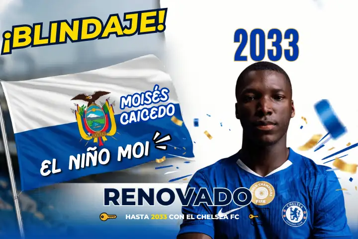 Moisés Caicedo firma su renovación con el Chelsea hasta 2033. El club rinde un emotivo homenaje al ecuatoriano, clave en el esquema de Liam Rosenior.