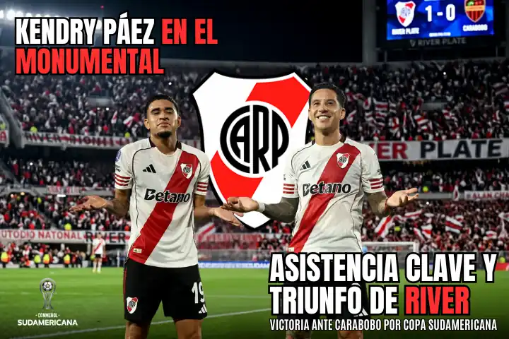 Kendry Páez brilla en el Monumental: Asistencia clave para el triunfo de River Plate 1 Kendry Páez fue figura en la victoria 1-0 de River Plate ante Carabobo. El ecuatoriano asistió a Driussi para dejar al Millonario líder del Grupo H.