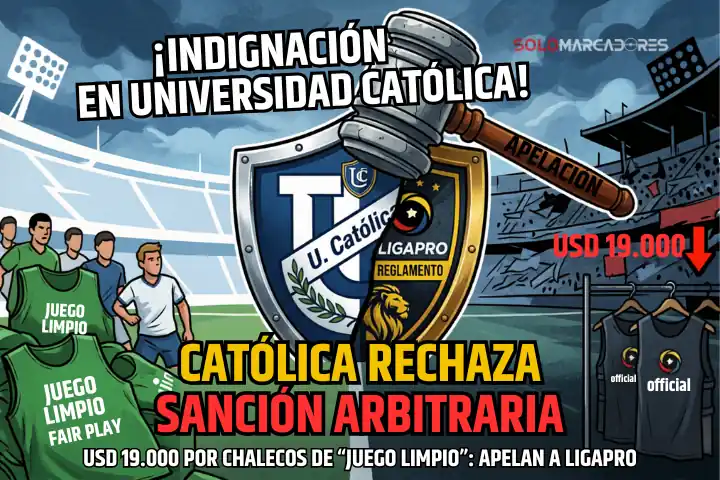 Universidad Católica apela la sanción de USD 19.000 impuesta por LigaPro. El club denuncia una interpretación arbitraria del reglamento de marketing.