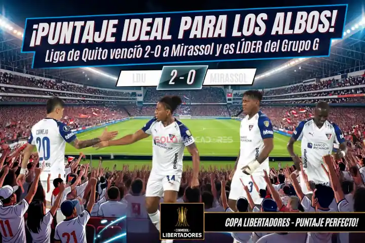 Liga de Quito domina a Mirassol y se adueña de la cima en el Grupo G 23 Liga de Quito derrotó 2-0 a Mirassol con goles de Quiñónez y Quintero. Los Albos lideran el Grupo G de la Copa Libertadores con puntaje perfecto.
