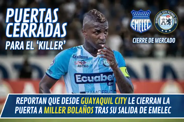 Guayaquil City cierra las puertas a Miller Bolaños tras su salida de Emelec. El delantero rescinde contrato y busca nuevo destino en el mercado.