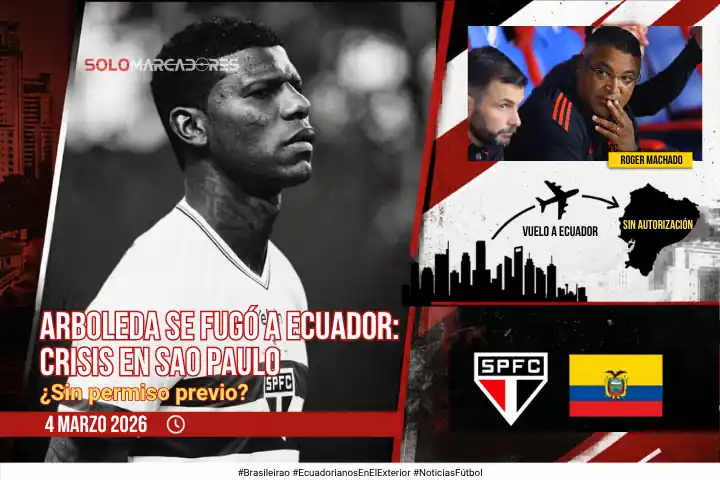 Incertidumbre en Brasil: Robert Arboleda abandona la concentración del Sao Paulo 1 Robert Arboleda se ausentó de la concentración de Sao Paulo y viajó a Ecuador sin permiso.