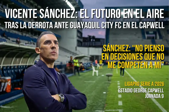 ¿Se va Vicente Sánchez? El DT de Emelec responde tras la caída ante Guayaquil City 23 Vicente Sánchez habló tras la derrota de Emelec ante Guayaquil City. "No tomo decisiones que no me competen", afirmó sobre su continuidad en el club.
