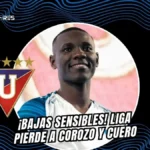 Janner Corozo y Josué Cuero: Las nuevas bajas de Liga de Quito tras el duelo ante Aucas 3 Liga Deportiva Universitaria confirma la lesión de Janner Corozo y la baja de Josué Cuero.