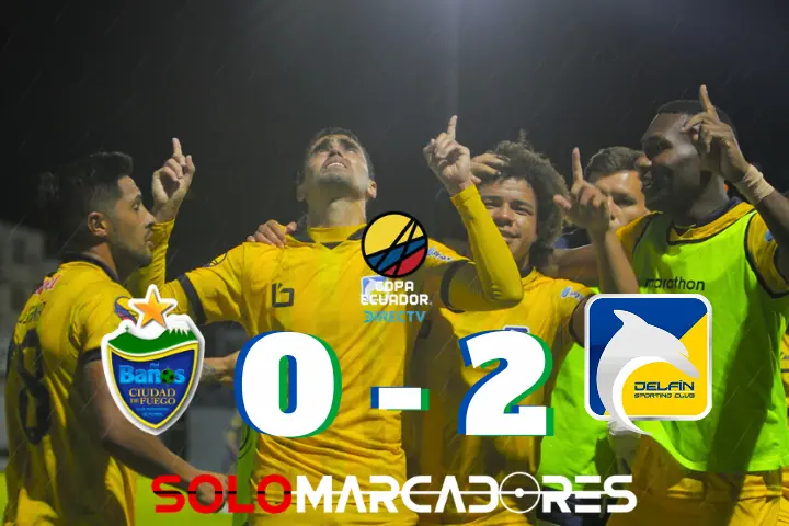 Delfín clasifica a octavos de la Copa Ecuador tras vencer a Baños 24 Delfín derrotó 2-0 a Baños de Ciudad de Fuego con goles de Mendoza y Molinas. El equipo de Juan Zubeldía avanza a los octavos de final de la Copa Ecuador.