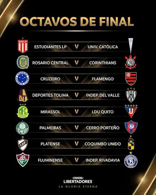 El camino a la Gloria Eterna: Los rivales de Liga de Quito e IDV en 8vos de final 23 Liga de Quito se medirá ante Mirassol e Independiente del Valle chocará contra Deportes Tolima en los octavos de final de la Copa Libertadores de América.