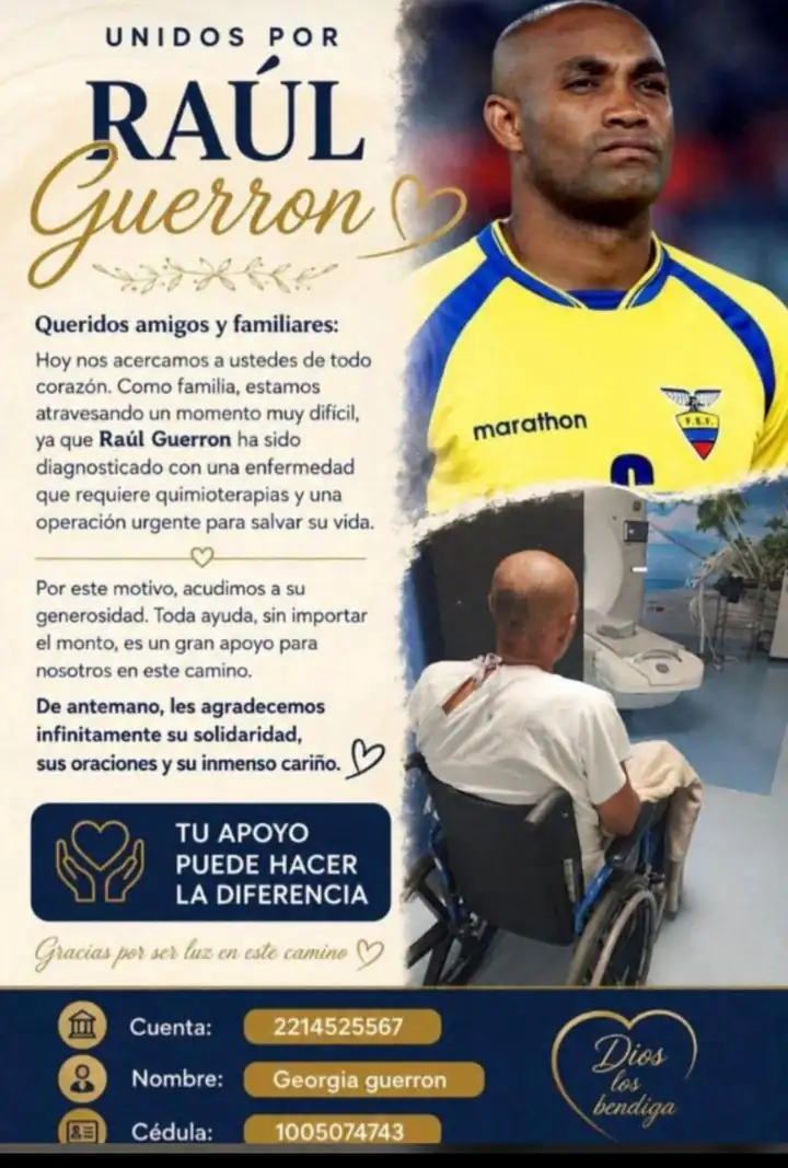 Raúl Guerrón lucha por su vida: el histórico mundialista de La Tri necesita una cirugía urgente 22 El ex mundialista con la Selección de Ecuador, Raúl Guerrón, requiere una costosa cirugía por tumores en el estómago. Conozca cómo ayudar en la colecta.