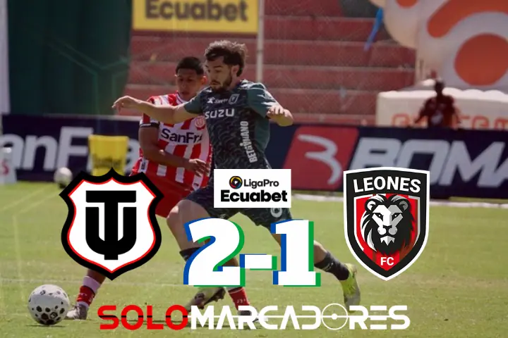 El Rodillo Rojo respira: Técnico Universitario vence 2-1 a Leones FC de forma agónica 22 Técnico Universitario venció 2-1 a Leones FC por la fecha 15 de la LigaPro 2026. Luis Estupiñán anotó el gol del triunfo en Ambato.