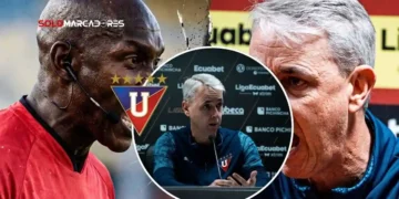 Tiago Nunes mostró su indignación con el árbitro Augusto Aragón tras el 1-1 de Liga de Quito ante Deportivo Cuenca. Analizó el desgaste del Albo.
