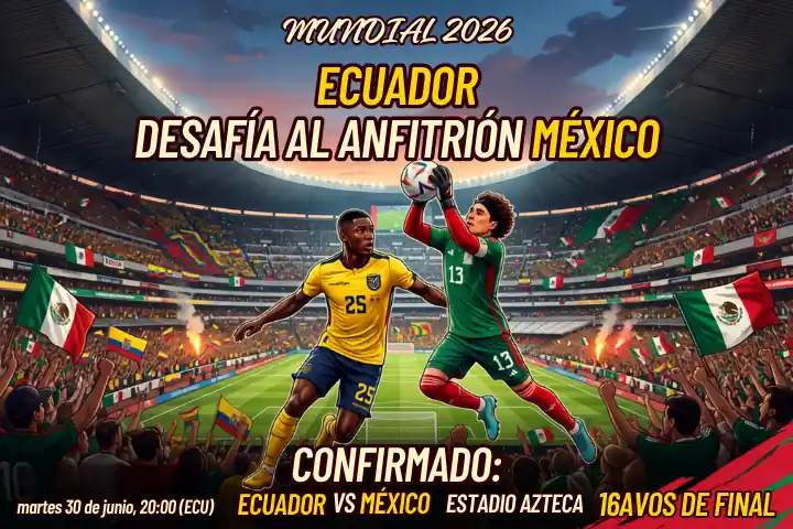 Ecuador se cita con el anfitrión México en un Estadio Azteca que arderá en los 16avos de final 23 Confirmado: Ecuador enfrentará a México en los 16avos de final del Mundial 2026. Conoce el día, la hora y los detalles del partido en el Azteca.