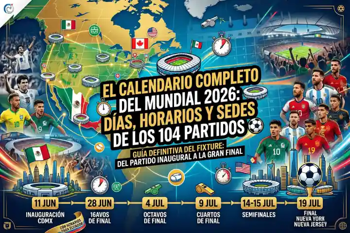 El calendario definitivo del Mundial 2026: fechas, sedes y fixture del torneo más grande de la historia 23 Consulta el calendario completo del Mundial 2026 con los 104 partidos, fechas, sedes y horarios para Ecuador. El fixture total de la Copa del Mundo.