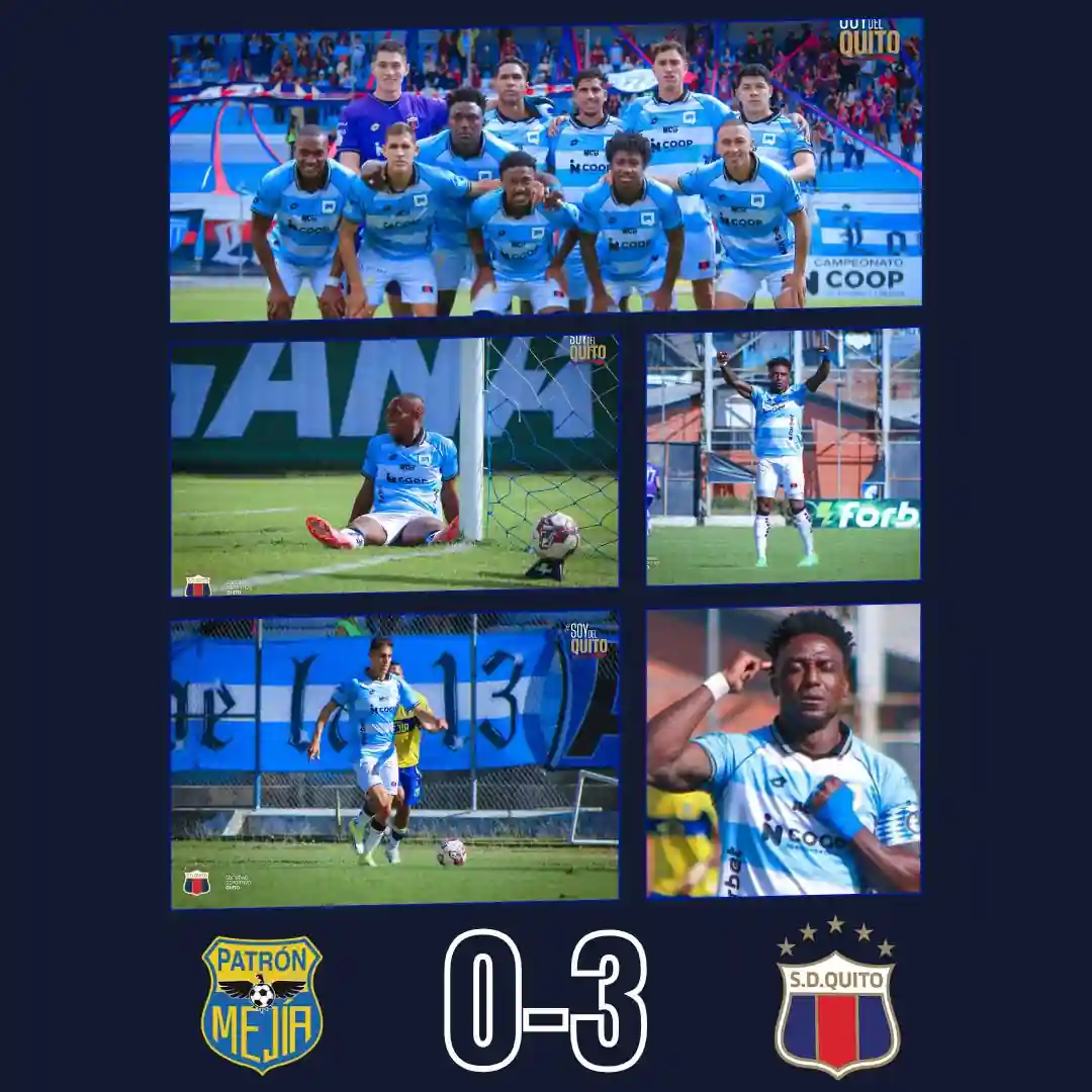 El sueño de la Plaza del Teatro se enciende con una goleada que consolida el liderato 23 Deportivo Quito derrotó 3-0 a Patrón Mejía con goles de Ocles, Ordóñez y Arroyo, consolidándose en la cima del cuadrangular de Segunda Categoría.