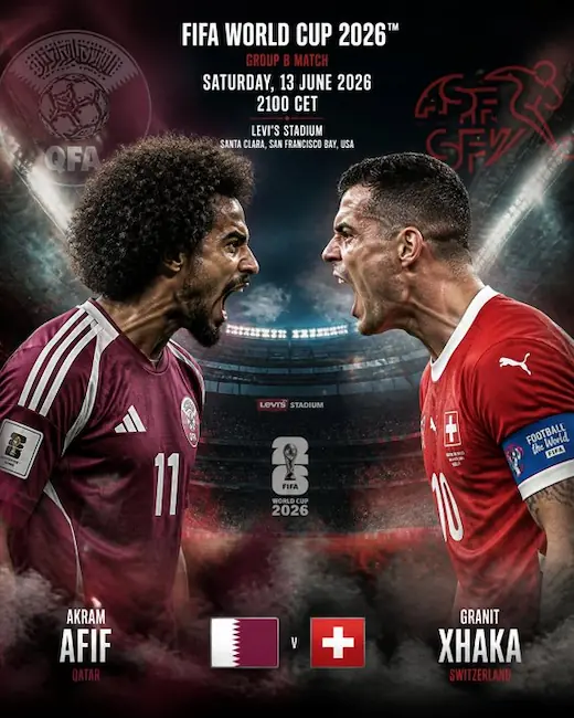 Qatar vs. Suiza, Mundial 2026: día, hora, árbitros y cómo verlo por TV en Ecuador 23 Conoce el horario, los árbitros y los canales confirmados para ver el partido de Qatar vs. Suiza por el Grupo B del Mundial 2026 en Ecuador.