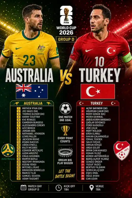Australia vs. Turquía, Mundial 2026: día, hora, árbitros y cómo verlo por TV en Ecuador 23 Conoce el horario, los árbitros y los canales de televisión para ver en vivo el partido de Australia vs Turquía por el Mundial 2026 desde Ecuador.