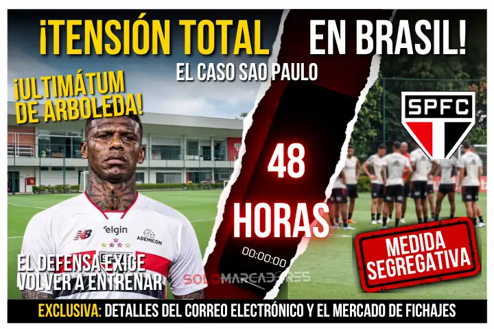 Robert Arboleda exige volver a los entrenamientos del Sao Paulo 23 Robert Arboleda envía un ultimátum a la presidencia del Sao Paulo tras ser separado por indisciplina. El club busca venderlo en el mercado de pases.