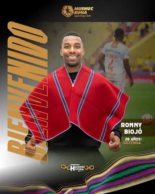 ¡Chango pisa el acelerador! El Ponchito ficha a Ronny Biojó para frenar la crisis defensiva 23 Mushuc Runa contrató al defensor Ronny Biojó y reestructuró el cuerpo técnico de Paúl Vélez para la segunda etapa de la LigaPro 2026.