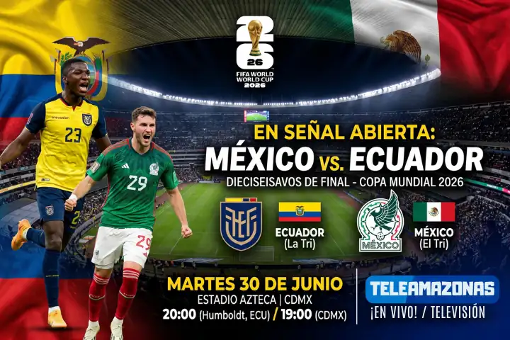 ¡Por señal abierta! Teleamazonas transmitirá el decisivo México vs. Ecuador por el Mundial 2026 23 Teleamazonas transmitirá el México vs. Ecuador por los dieciseisavos de final del Mundial 2026 en señal abierta y web este 30 de junio a las 20:00.