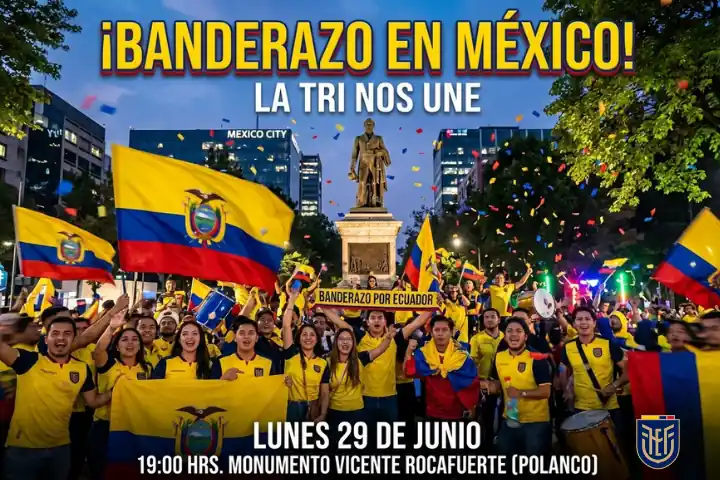 La marea tricolor se toma México: el Monumento Vicente Rocafuerte espera el gran aliento ecuatoriano 23 Conoce cuándo y dónde será el banderazo de la Selección de Ecuador en México para apoyar a La Tri antes del partido de 16avos de final del Mundial.