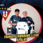 ¿El equilibrio que el mediocampo albo necesitaba? Frangoy Zambrano es el nuevo refuerzo de Liga de Quito 3 Liga Deportiva Universitaria de Quito anunció el fichaje de Frangoy Zambrano. El volante de 29 años llega desde Libertad de Loja para la segunda etapa.