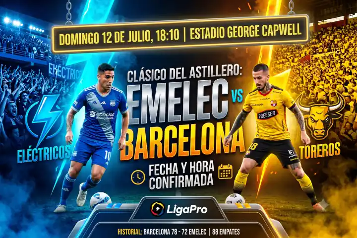 El partido que paraliza a Ecuador ya tiene fecha y hora confirmada en el Capwell 23 La LigaPro define día y horario para el Clásico del Astillero en el Capwell. Conoce el historial y cuándo juegan Emelec y Barcelona por la fecha 18.