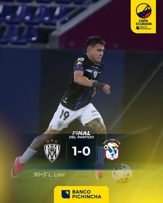 El tiro libre de Layan Loor y el error de Walter Chávez meten a Independiente del Valle en cuartos de Copa Ecuador 22 IDV derrotó 1-0 a Manta FC con gol de tiro libre de Layan Loor al minuto 95 y clasificó a cuartos de final.