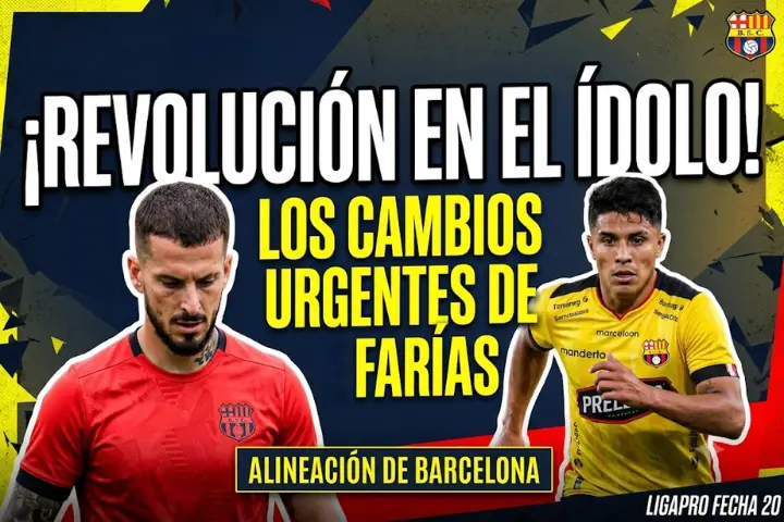 ¡Revolución en el Ídolo! Los cambios urgentes de Farías para salvar la etapa ante Libertad 23 Conoce la posible alineación de Barcelona SC para recibir a Libertad por la fecha 20 de LigaPro. César Farías mueve el once tras los empates en fila.
