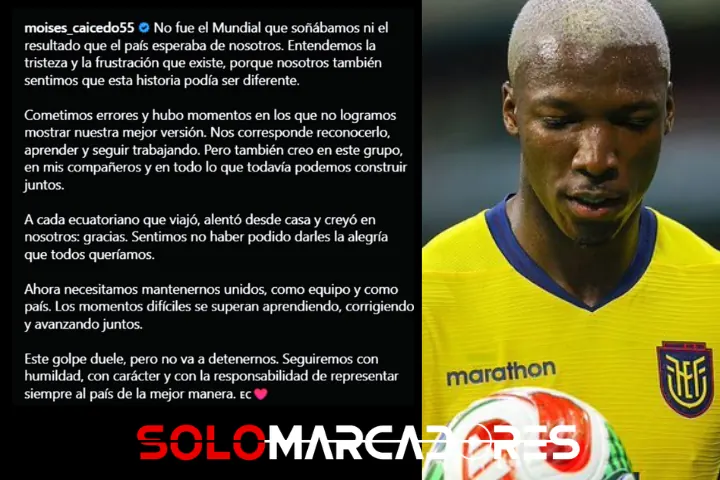 ¡El dolor de un capitán! Moisés Caicedo rompió el silencio tras la eliminación de Ecuador 22 Moisés Caicedo asumió la responsabilidad tras la eliminación de Ecuador ante México en el Mundial 2026 y dejó una firme promesa de cara al futuro.