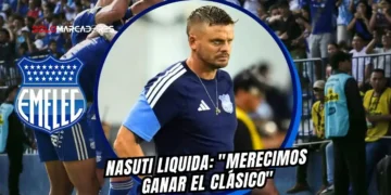 Cristian Nasuti analizó el empate de Emelec ante Barcelona SC. El DT destacó la superioridad futbolística azul, pero lamentó la falta de puntería.