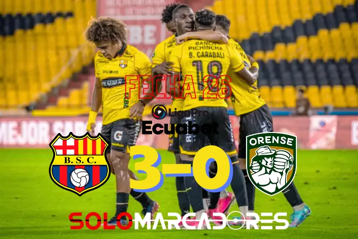 Barcelona SC aplasta a Orense en el Monumental y asegura su lugar en la pelea alta 22 Barcelona SC golea a Orense con doblete de Tomás Rodríguez y gol de Jerly Wila en el Monumental por la fecha 26 de la Liga Ecuabet.