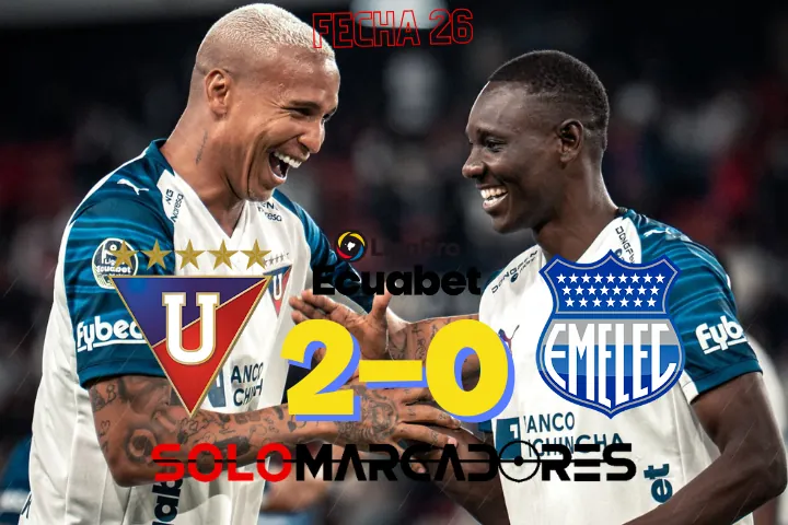 Emelec cae ante Liga de Quito y queda al borde del hexagonal de descenso 23 Emelec perdió 2-0 ante Liga de Quito en la fecha 26 y se mantiene en la duodécima casilla con 32 puntos, dentro de la zona de descenso.