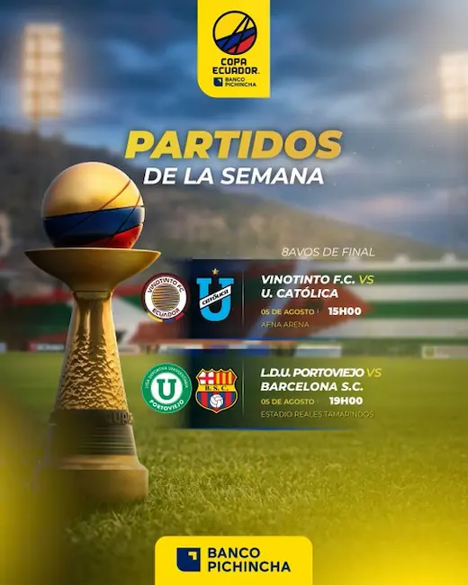 Liga de Portoviejo vs Barcelona SC: horario, canal y dónde ver los octavos de final de la Copa Ecuador 2026 23 Liga de Portoviejo y Barcelona SC juegan los octavos de la Copa Ecuador 2026 en el Reales Tamarindos. Horario, alineaciones y transmisión del partido.
