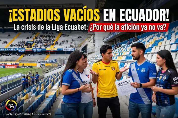 ¿Por qué los estadios de la LigaPro lucen vacíos este 2026? 22 Los estadios vacíos marcan la Liga Ecuabet 2026: ningún club supera el 50% de aforo y se analizan causas entre dirigencia, prensa y marketing.
