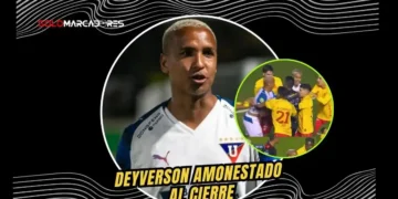 Deyverson encendió el cierre del partido de Liga de Quito ante Aucas con gestos en el 92'. Liga ganó 0-1 en un final tenso con reclamos y amarilla.