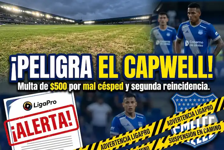 Emelec al límite con LigaPro: la multa que acerca la suspensión del Estadio Capwell 23 Emelec recibe multa de 500 dólares por fallas en el césped. Una tercera falta suspenderá su estadio según el reglamento de LigaPro.
