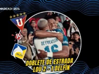 Liga de Quito da la vuelta al marcador y supera a Delfín en el último minuto 5 Michael Estrada anotó un doblete de cabeza en los minutos 90 y 100 para darle la victoria 2-1 a Liga de Quito frente a Delfín en Casa Blanca.