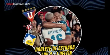 Michael Estrada anotó un doblete de cabeza en los minutos 90 y 100 para darle la victoria 2-1 a Liga de Quito frente a Delfín en Casa Blanca.