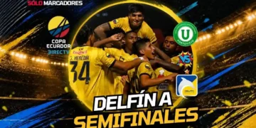 Delfín SC venció 2-0 a Liga de Portoviejo en el Reales Tamarindos con goles de Arce y Ayunta, clasificando a semifinales de la Copa Ecuador 2026.