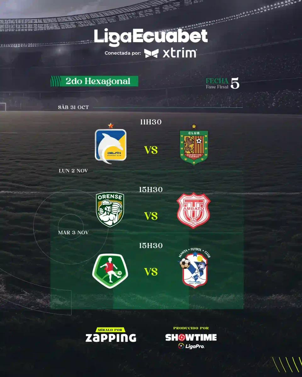 Fecha 5 de los hexagonales y el cuadrangular de la Liga Ecuabet 23 Conoce la programación completa de la fecha 5 de la Liga Ecuabet, con el partidazo entre Independiente del Valle y Liga de Quito por el bicampeonato.