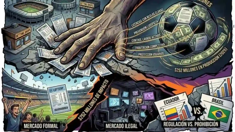 Los pronósticos deportivos en Ecuador generaron $252 millones en 2025. Expertos analizan la informalidad y la experiencia de prohibición en Brasil.