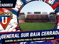 Mano dura de Liga Pro: sanción Liga de Quito y cierre de localidad vs Macará 5 Oficial: sanción Liga de Quito cierra la General Sur Baja ante Macará por uso de bengalas vs Aucas. $1.250 de multa.
